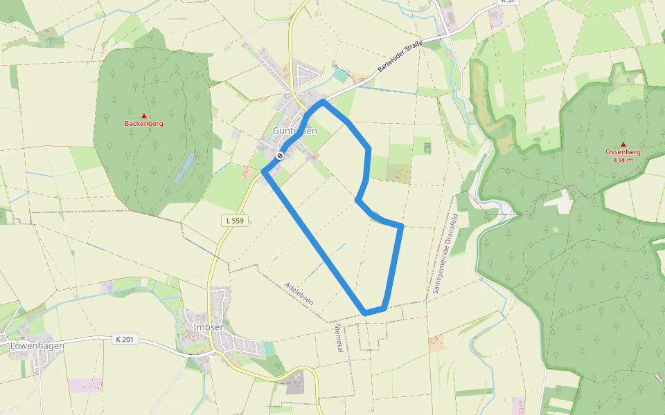 Rundwanderweg Güntersen 2 walking route map in Adelebsen