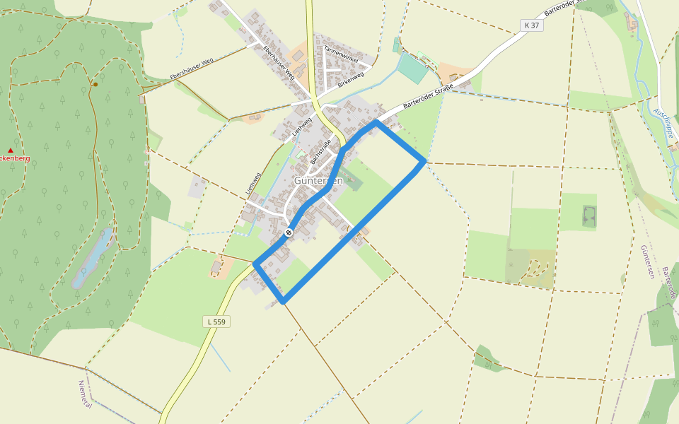 Rundwanderweg Güntersen 1 walking route map in Adelebsen