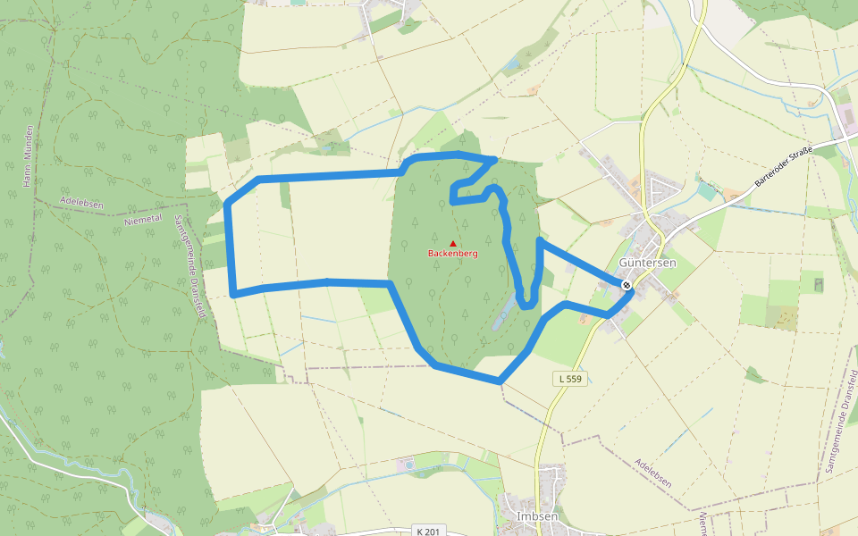 Rundwanderweg Güntersen 3 walking route map in Adelebsen