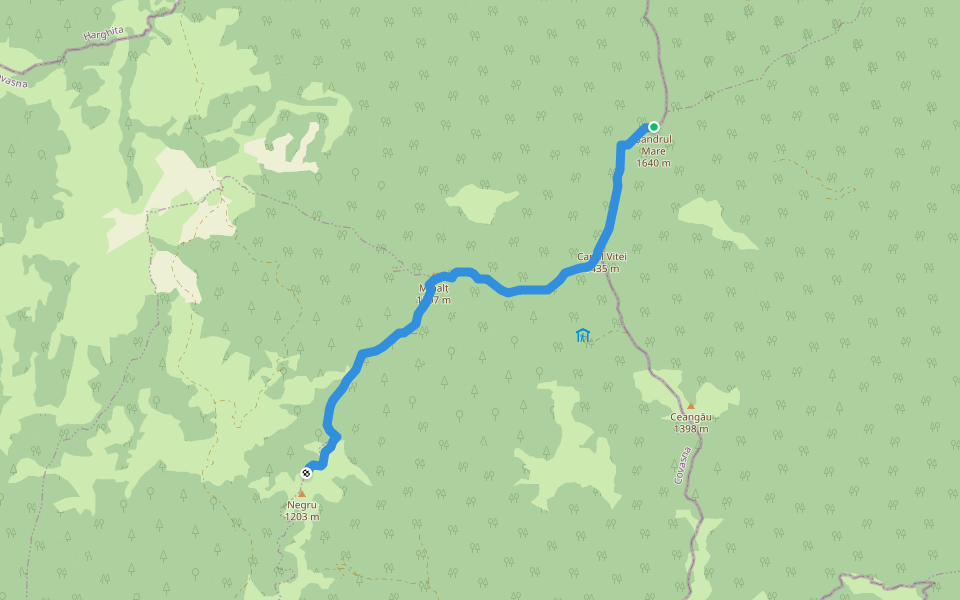 Lemnia – Vf. Șandru Mare (red dot) walking route map in Tărhăuși