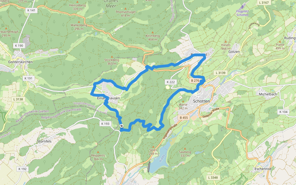 Rundwanderweg Einartshausen E1 walking route map in Schotten