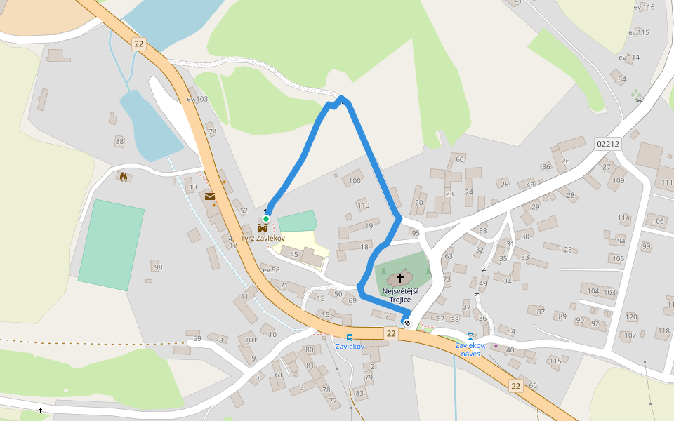 Tvrz Zavlekov walking route map in Zavlekov