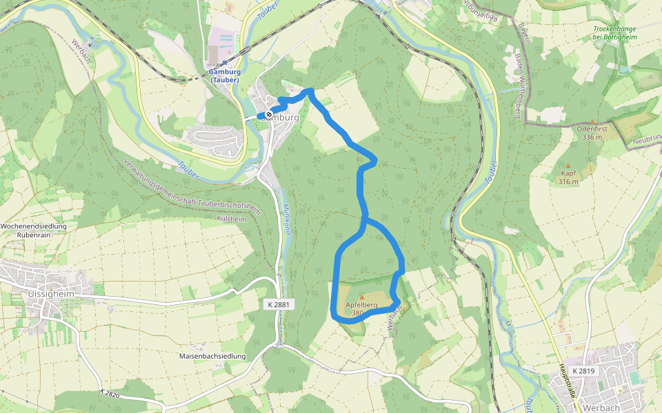Rundwanderweg Gamburg 1 walking route map in Werbach