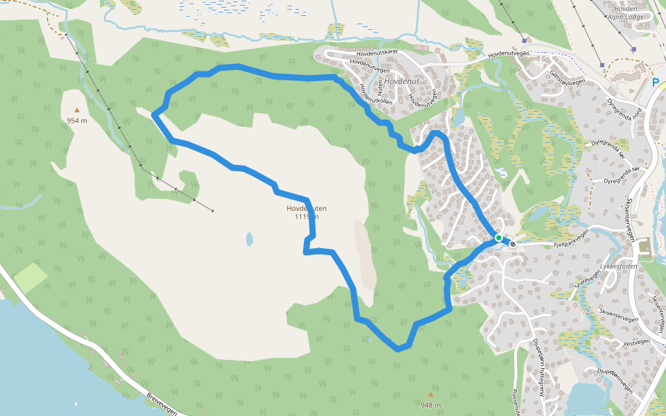 Topptur Hovdenuten walking route map in Hovden