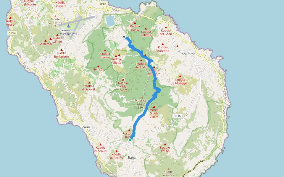 Bugéber - Favara Grande - Raháli walking route map in Scauri