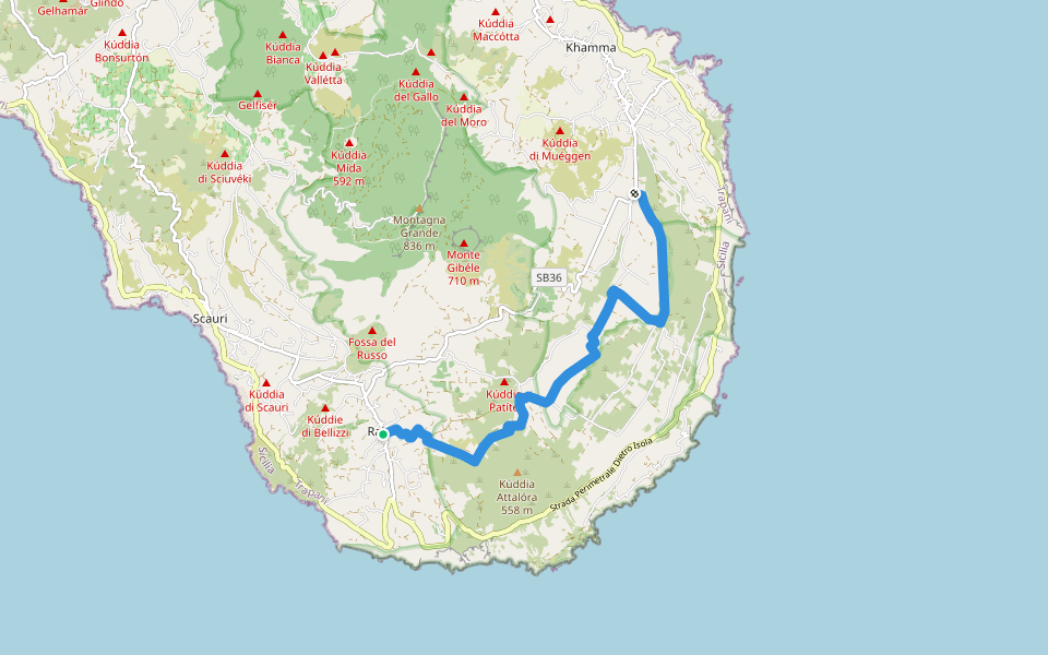 Raháli - Contrada Barone - Piana della Ghirlanda walking route map in Scauri