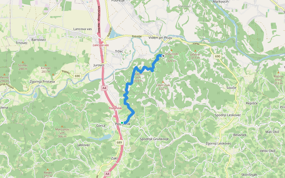 Dravinjski Vrh - Podlehnik walking route map in Zgornji Velovlek