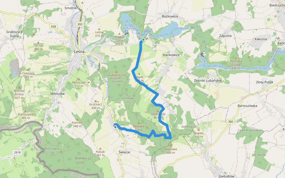 Zamek Czocha – Zamek Świecie walking route map in Sucha