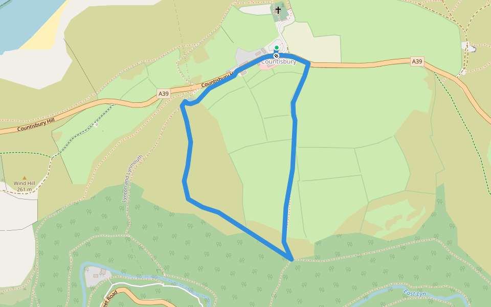 Countisbury circular walk via Winston's Path walking route map in Countisbury