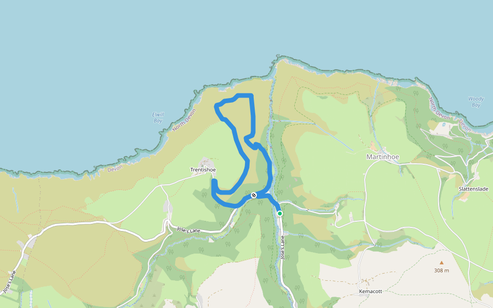 Heddon Valley coast walk walking route map in Martinhoe