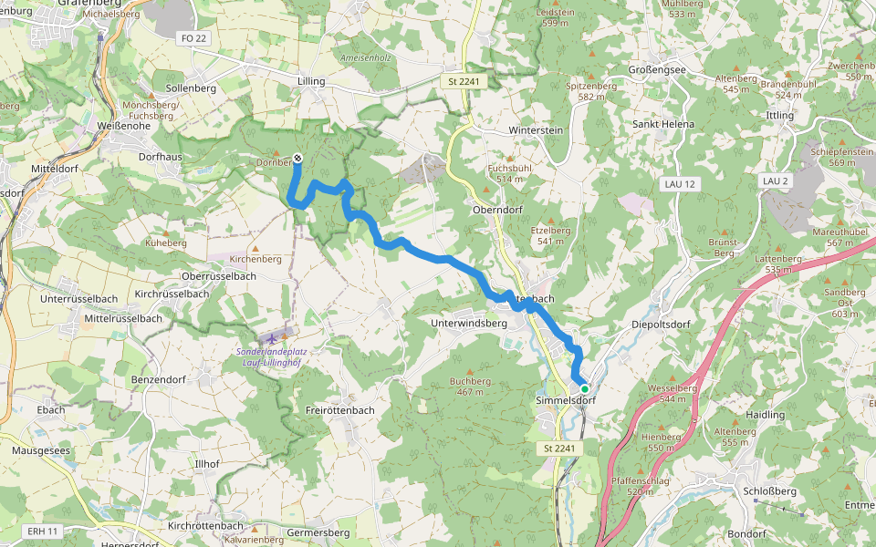 Simmelsdorf – Lillachquelle walking route map in Simmelsdorf