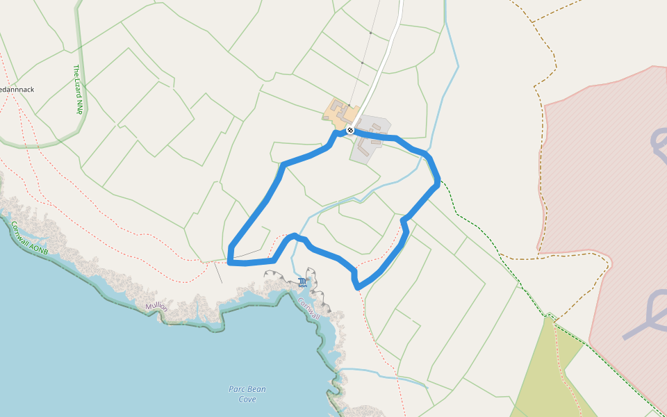 Lizard rarirty walk walking route map in Mullion