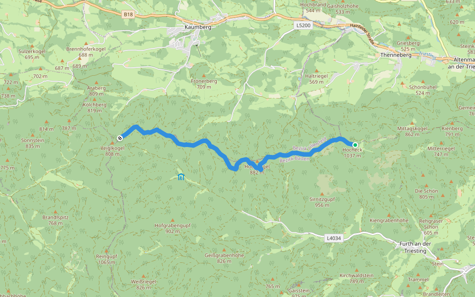 Hocheck -Hochriegel - Veigelkogel walking route map in Furth an der Triesting