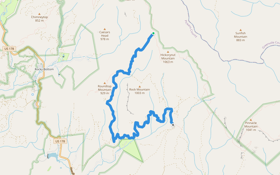 Roundtop Passage of the Palmetto Trail walking route map in Sunset