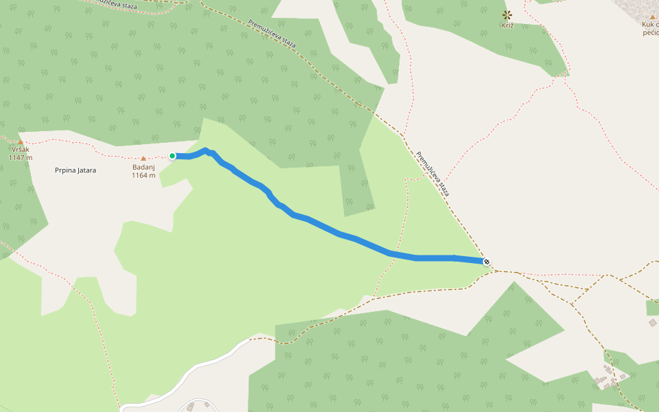 Prpić polje - Pržine walking route map in Baške Oštarije