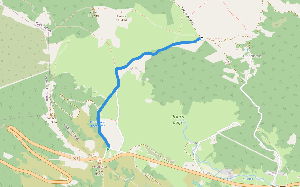 Premužićeva staza od Kubusa walking route map in Baške Oštarije