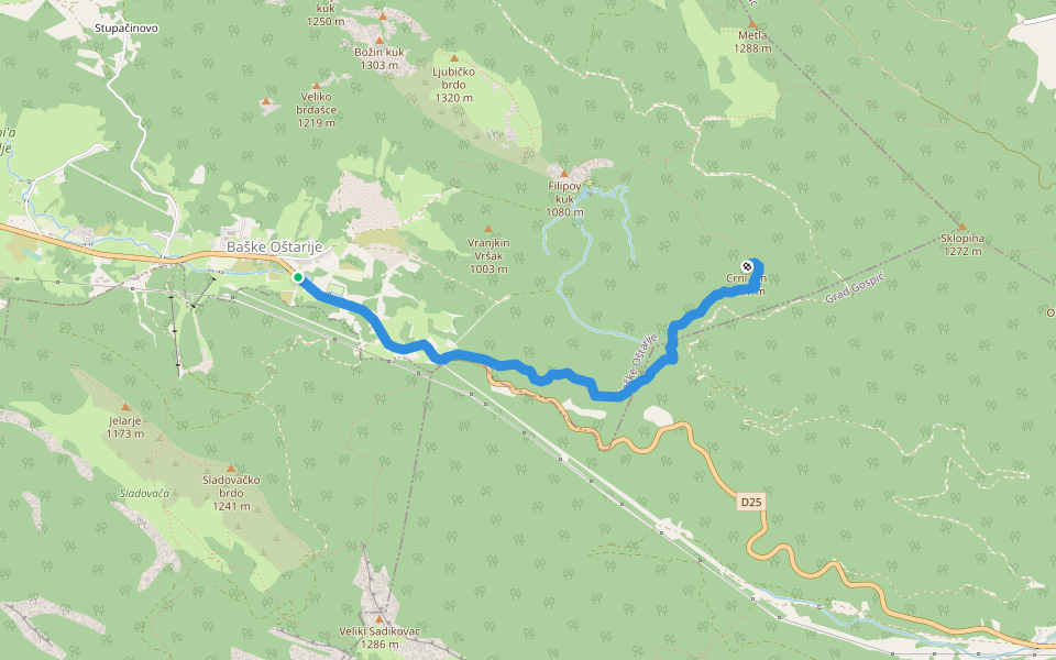 Crni vrh s Takalica walking route map in Baške Oštarije