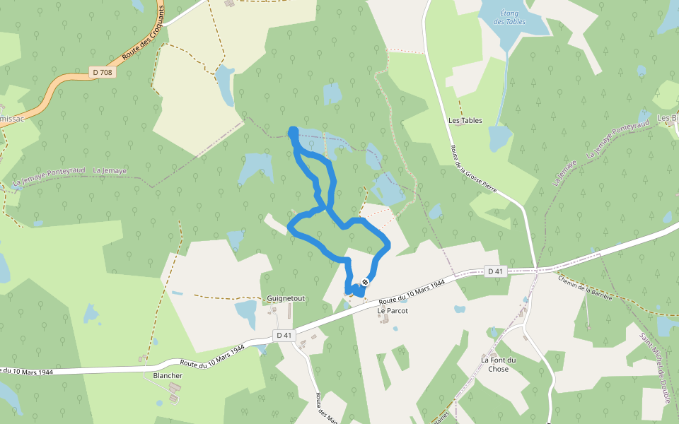 Sentier de découverte de la ferme du Parcot walking route map in Échourgnac
