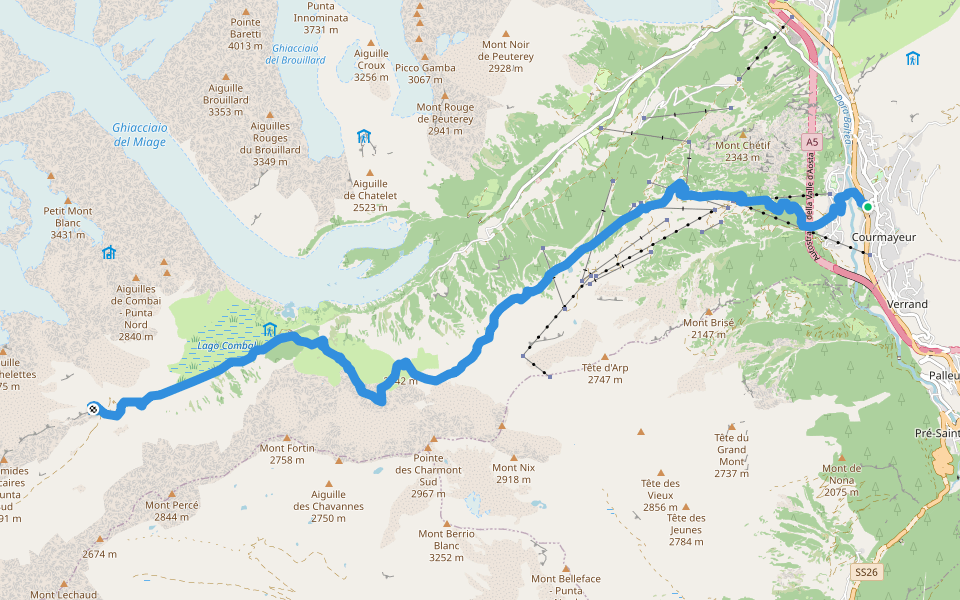 Alta Via n. 2 della Valle d'Aosta - Tappa 1 walking route map in Courmayeur