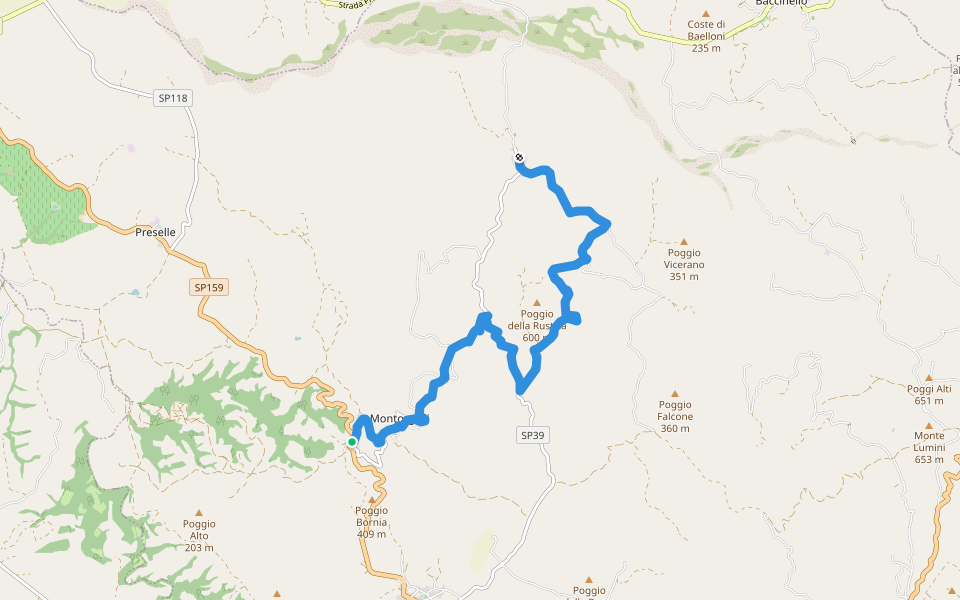 Trekking di Montorgiali Polveraia walking route map in Bivio Montorgiali