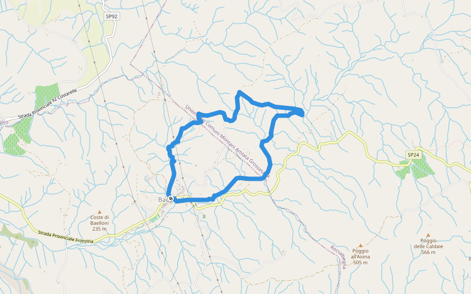 Baccinello walking route map in Baccinello