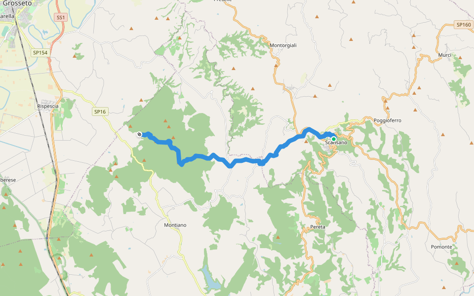 Sansano - Marina di Alberese walking route map in Scansano