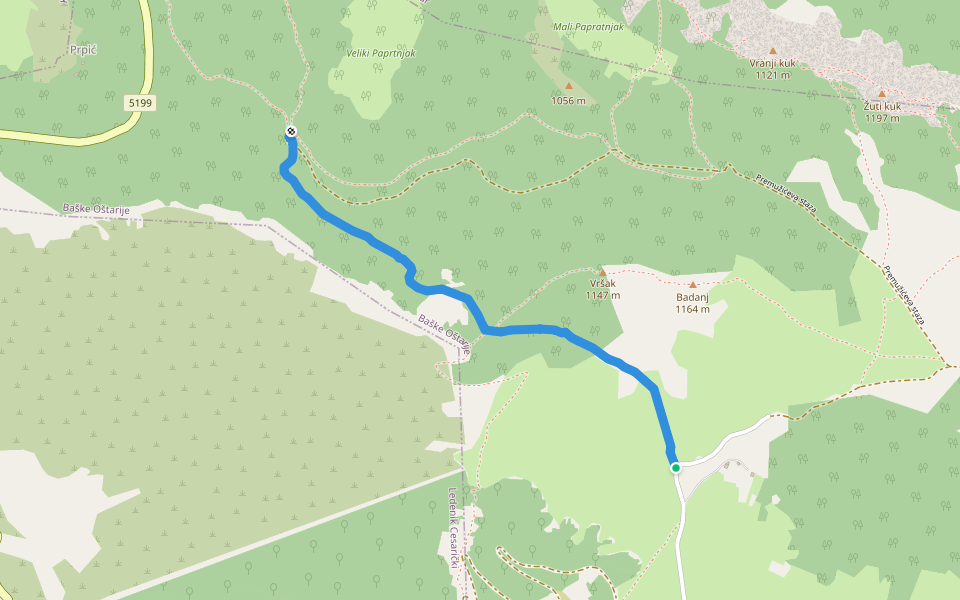 Prpić polje - Pržine walking route map in Baške Oštarije