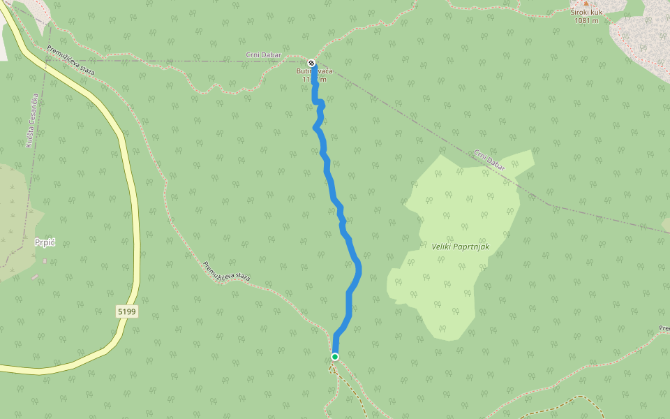 Butinovača od Premužićeve staze walking route map in Baške Oštarije