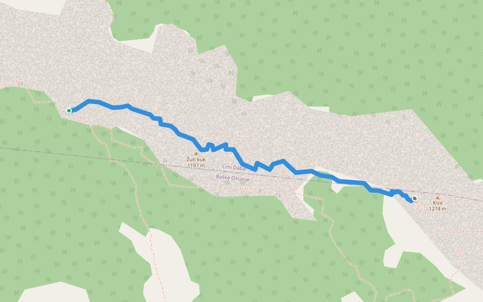 Grebenski put Žuti kuk - Kiza walking route map in Baške Oštarije