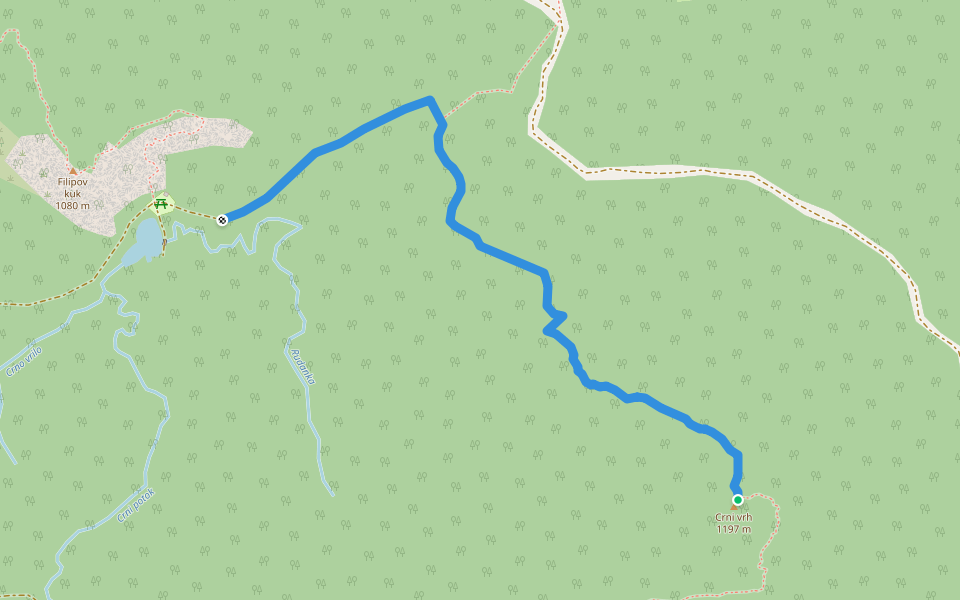 Crni vrh iz smjera Baških Oštarija walking route map in Brušane