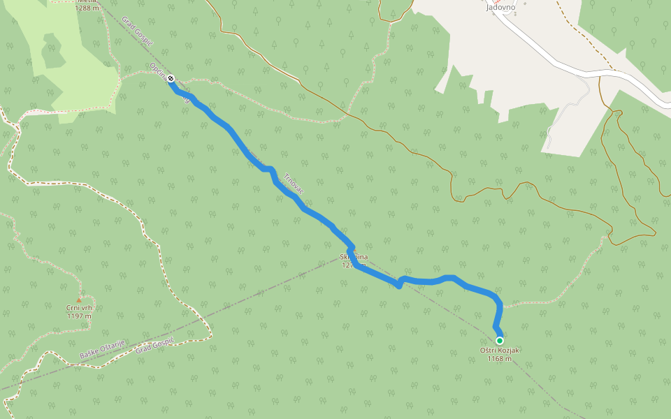 Metla - Oštri Kozjak walking route map in Trnovac