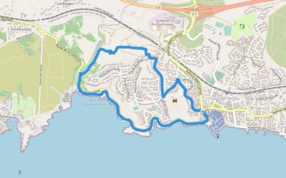Grand Vallat - Littoral walking route map in Sausset-les-Pins