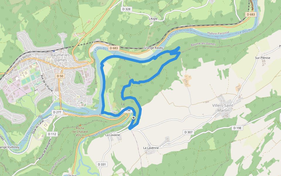 La Fente de Babre walking route map in Baume-les-Dames