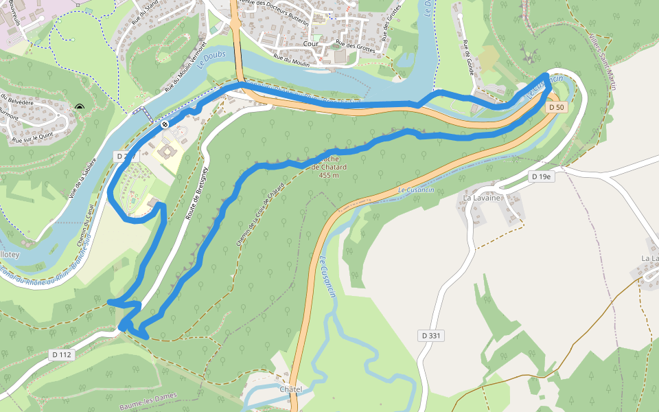 La Croix de Châtard walking route map in Baume-les-Dames