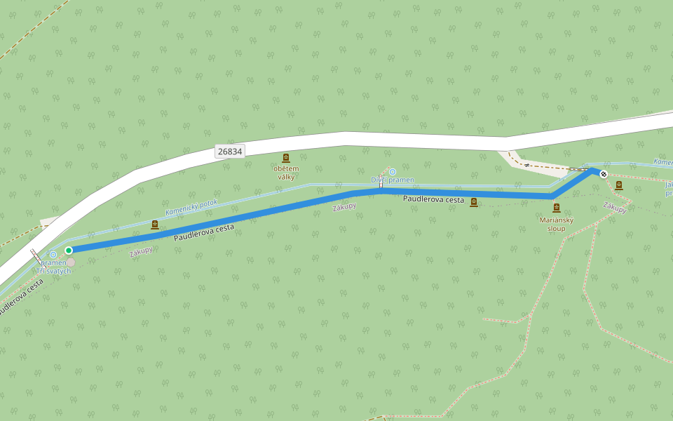 [M] odbočka U Tří svatých walking route map in Zákupy