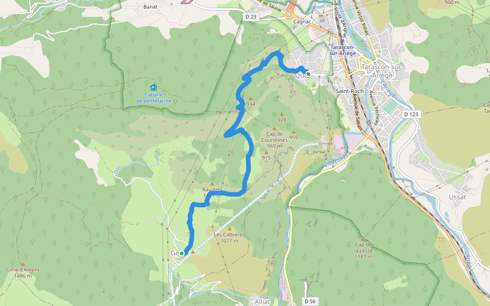 Chemin de Génat walking route map in Genat