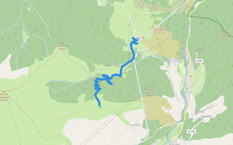 Génat-Lapege walking route map in Lapège