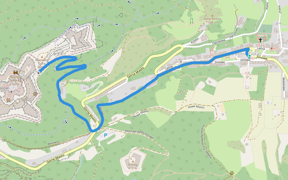 Szlak Żółty walking route map in Srebrna Góra