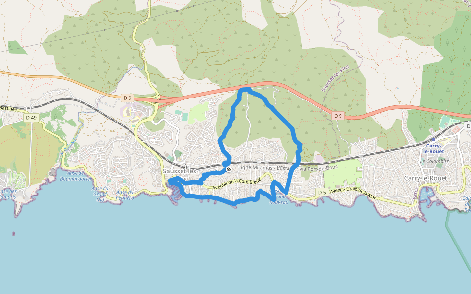 Mer et Pinéde Valapoux walking route map in Sausset-les-Pins