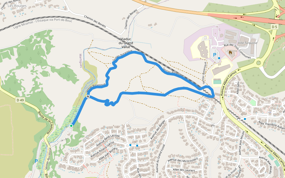 Sentier botanique Roselière walking route map in Sausset-les-Pins