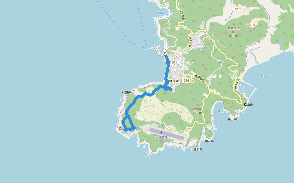 神津島灯台ハイキングコース walking route map in Kozushima Village