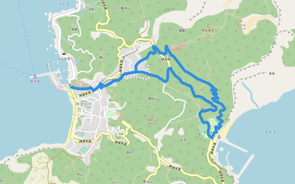 黒島遊歩道コース walking route map in Kozushima Village