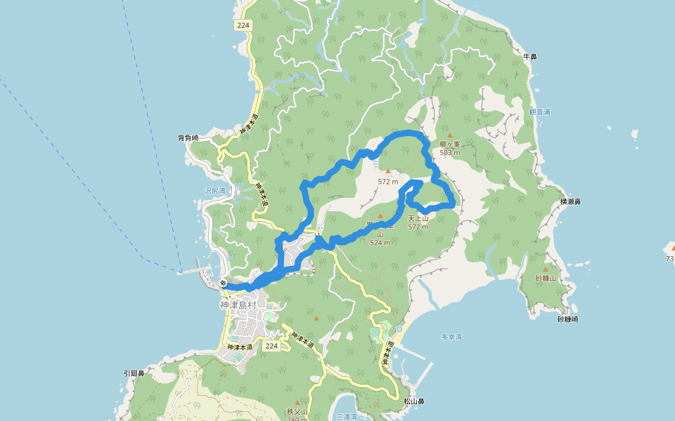 天上山トレッキングコース walking route map in Kozushima Village