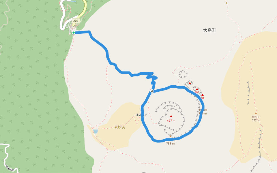山頂コース walking route map in Oshima
