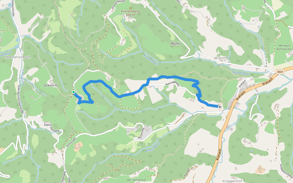 Über Stock und Wein - Variante walking route map in Kranach