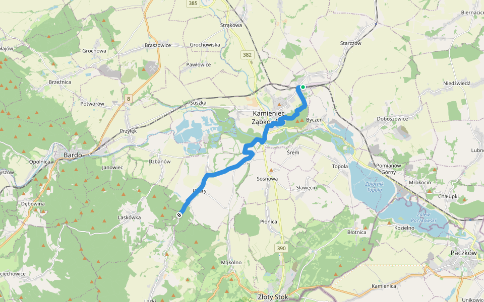 Kamieniec Ząbkowicki PKP - Ożary Górne walking route map in Kamieniec Ząbkowicki