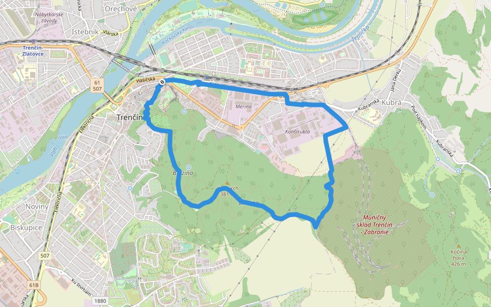Jirkov chodník (dôchodcovská trasa) walking route map in Trenčín