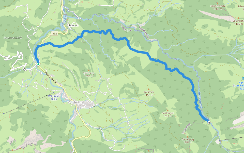 Sonne - Ramseli walking route map in Vorderthal