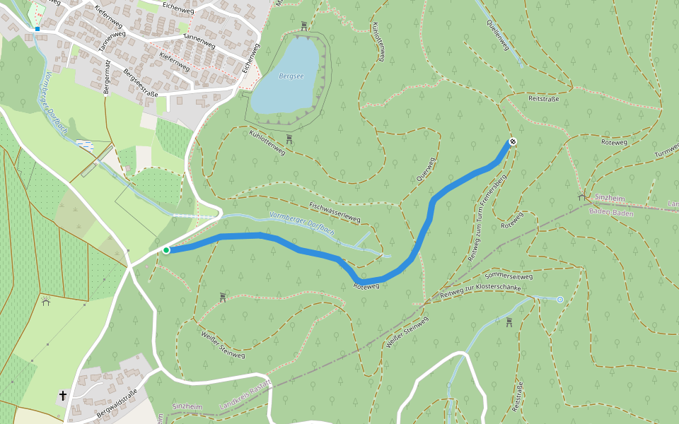 Reitstraße - Roteweg walking route map in Sinzheim