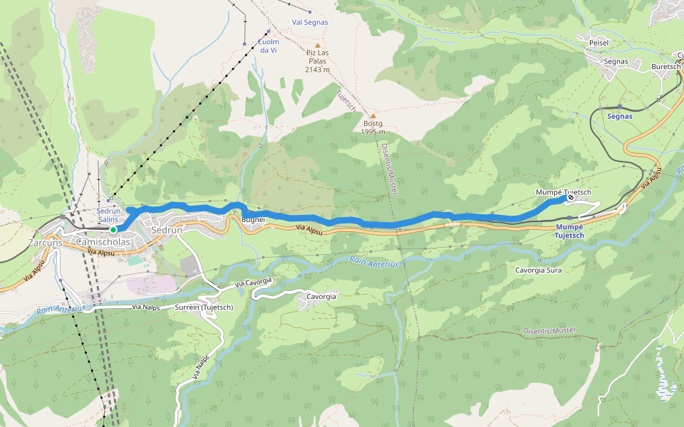 Sedrun - Mumpé Tujetsch walking route map in Tujetsch